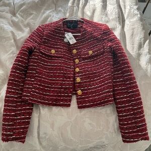 Endless Rose Burgundy Tweed Blazer with Gold Accents